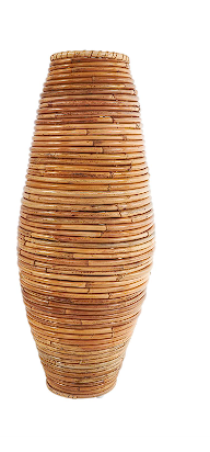 BROWN RATTAN HANDMADE WRAPPED VASE, 11" X 12" X 28"