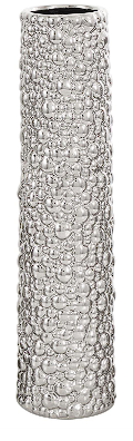 SILVER CERAMIC VASE WITH VARYING PATTERNS