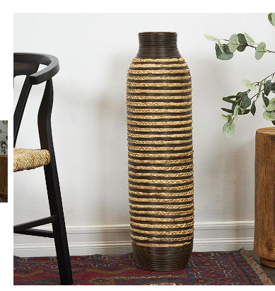 BROWN SEAGRASS HANDMADE VASE, 9" X 9" X 32"