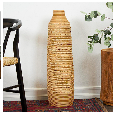 LIGHT BROWN SEAGRASS HANDMADE VASE, 9" X 9" X 32"