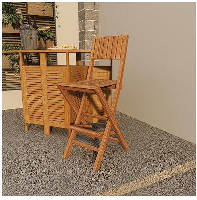 BROWN TEAK WOOD INDOOR OUTDOOR FOLDING BAR STOO