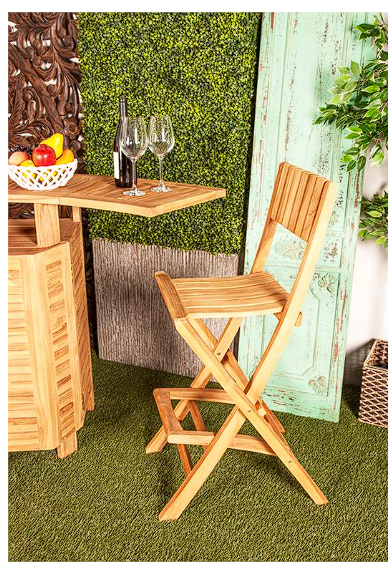 BROWN TEAK WOOD INDOOR OUTDOOR FOLDING BAR STOO