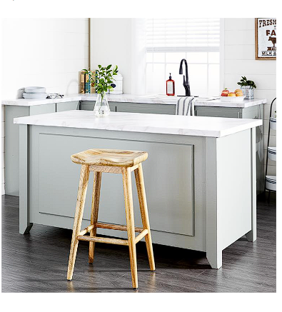 BROWN WOOD BAR STOOL WITH FOOTREST, 17" X 14" X 30"