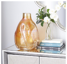 COSMOLIVING BY COSMOPOLITAN GOLD GLASS HANDMADE BLOWN VASE, 11" X 11" X 16"