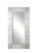 CREAM MOTHER OF PEARL HANDMADE WALL MIRROR WITH BLUE CORNERS, 36" X 1" X 70"