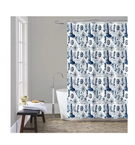 13PC PRINTED SHOWER CURTAIN WITH ROLLER HOOKS(70"X72")