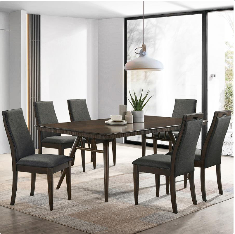 7-piece Rectangular Dining Set Grey and Dark Walnut