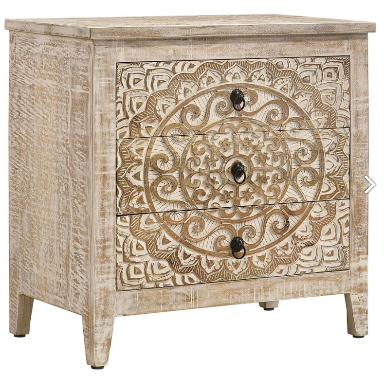 Mariska 3-drawer Wooden Accent Cabinet White Distressed