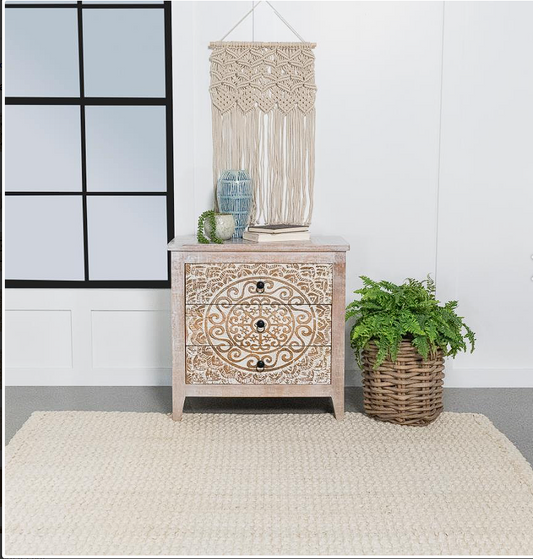 Mariska 3-drawer Wooden Accent Cabinet White Distressed
