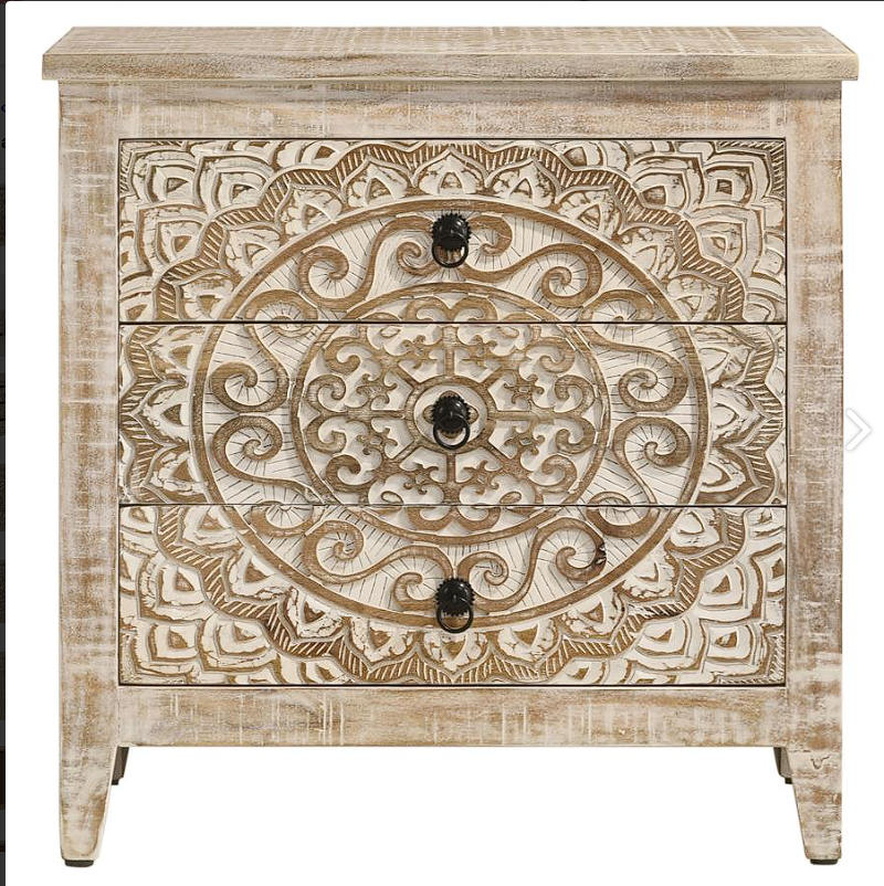 Mariska 3-drawer Wooden Accent Cabinet White Distressed