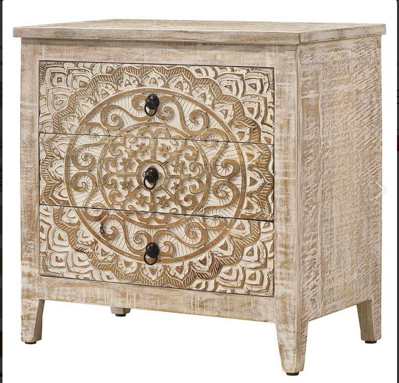 Mariska 3-drawer Wooden Accent Cabinet White Distressed