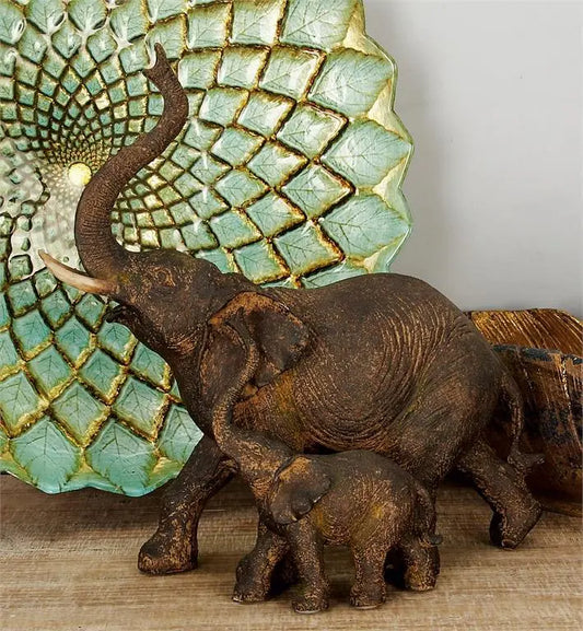 Brown Polystone Eclectic Elephant Sculpture