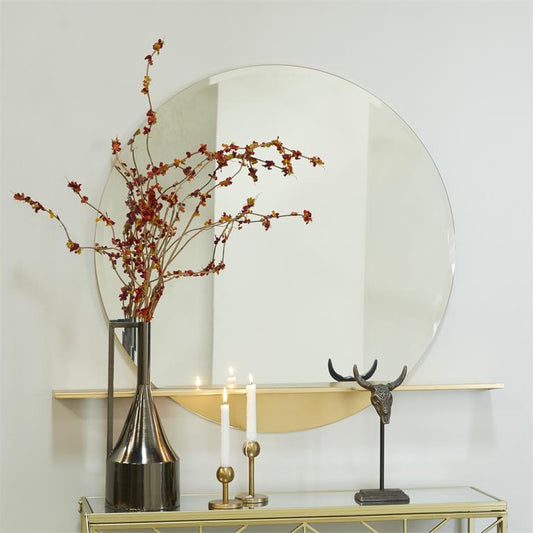 COSMOLIVING BY COSMOPOLITAN GOLD METAL 1 SHELF WALL MIRROR