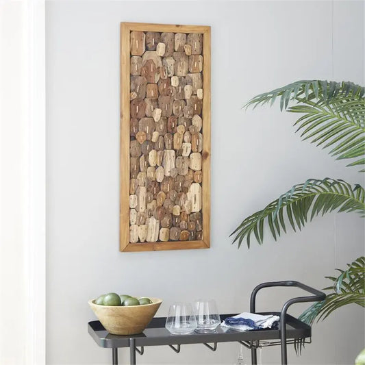 Brown Teak Wood Rustic Carved Faces Wall Decor