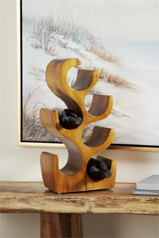 Brown Teak Wood Rustic Tree Wine Rack