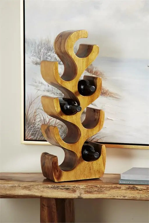 Brown Teak Wood Rustic Tree Wine Rack