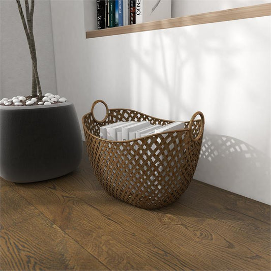 GOLD METAL HANDMADE STORAGE BASKET WITH HANDLES