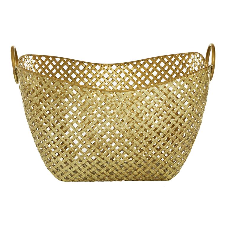 GOLD METAL HANDMADE STORAGE BASKET WITH HANDLES