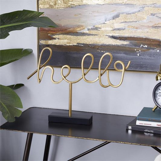 GOLD METAL HELLO DECORATIVE SIGN