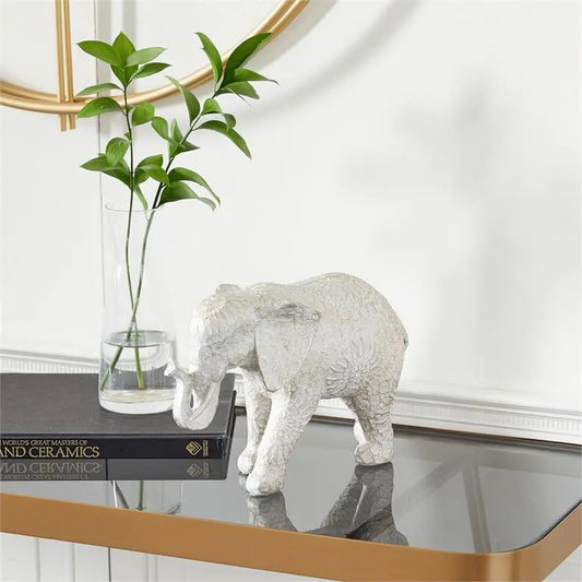 White Polystone Eclectic Elephant Sculpture