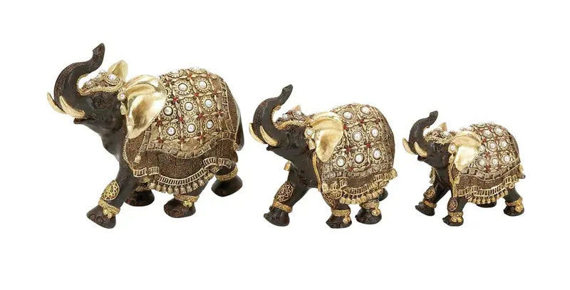 Gold Polystone Eclectic Elephant Sculptur