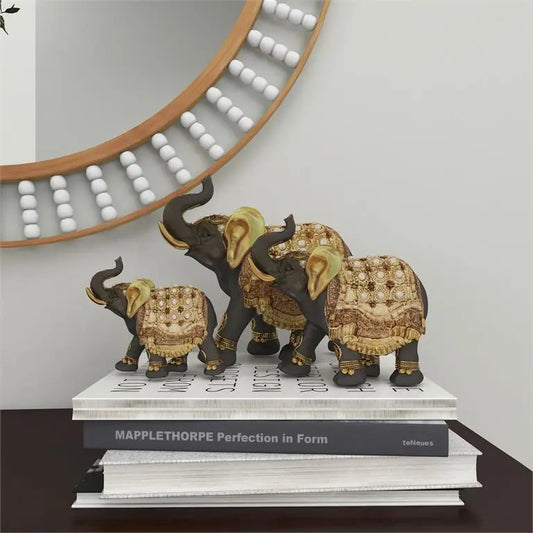 Gold Polystone Eclectic Elephant Sculptur