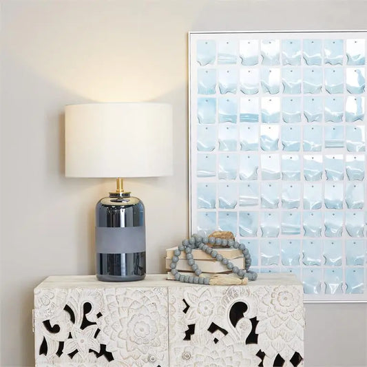 Blue Ceramic Modern Accent Lamp, 15" x 15" x 24"