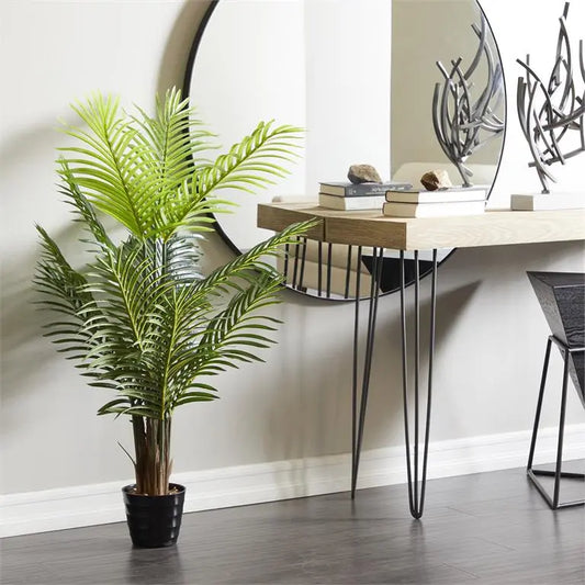 Green Vinyl Contemporary Areca Palm Artificial Plant