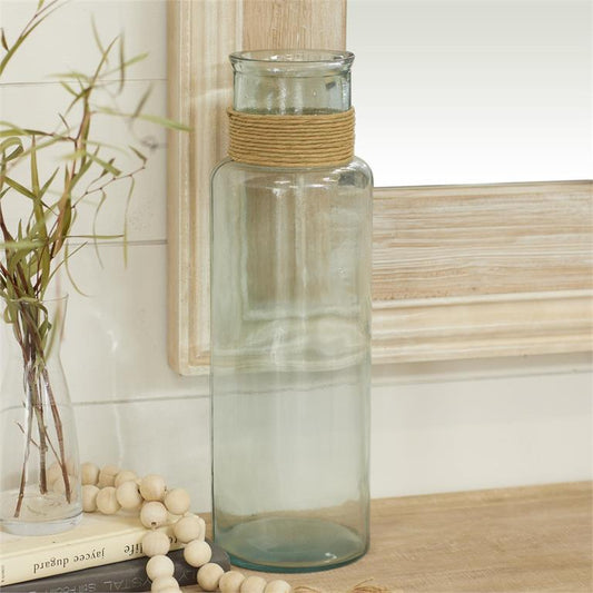CLEAR RECYCLED GLASS SPANISH VASE WITH RATTAN DETAIL