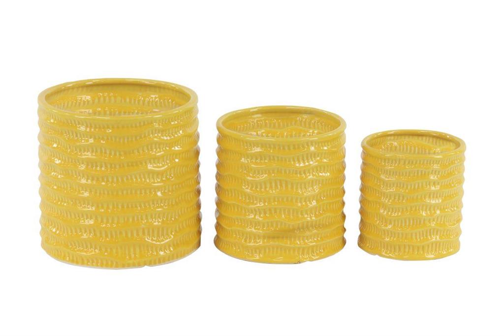 YELLOW PORCELAIN HANDMADE INDOOR OUTDOOR PLANTER