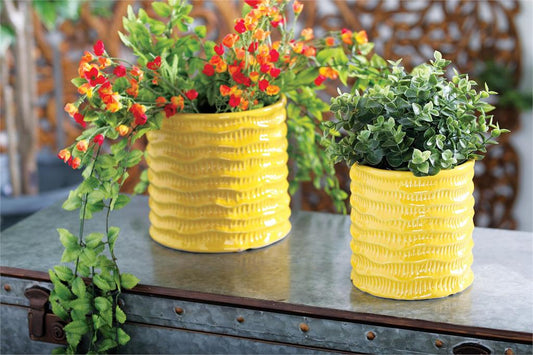 YELLOW PORCELAIN HANDMADE INDOOR OUTDOOR PLANTER