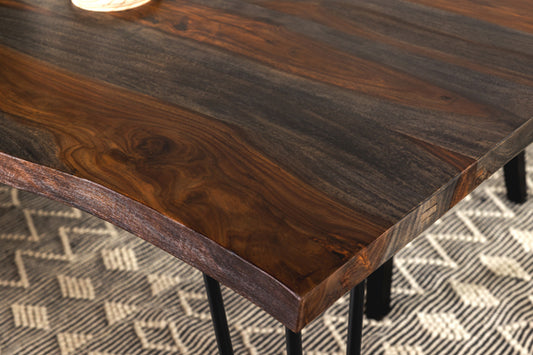 Neve Live-Edge Dining Table/Bench Sheesham Grey And Gunmetal