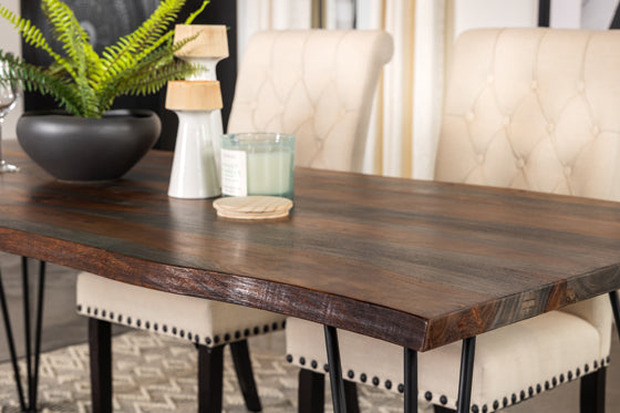 Neve Live-Edge Dining Table/Bench Sheesham Grey And Gunmetal