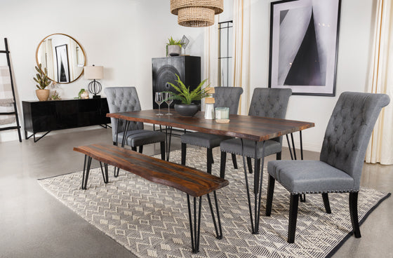 Neve Live-Edge Dining Table/Bench Sheesham Grey And Gunmetal