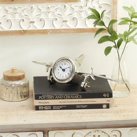 Silver Metal Contemporary Airplane Clock
