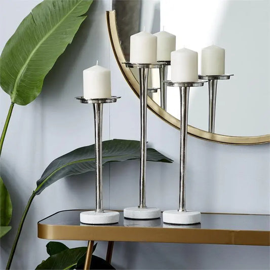 Silver Aluminum Modern Candle Holder