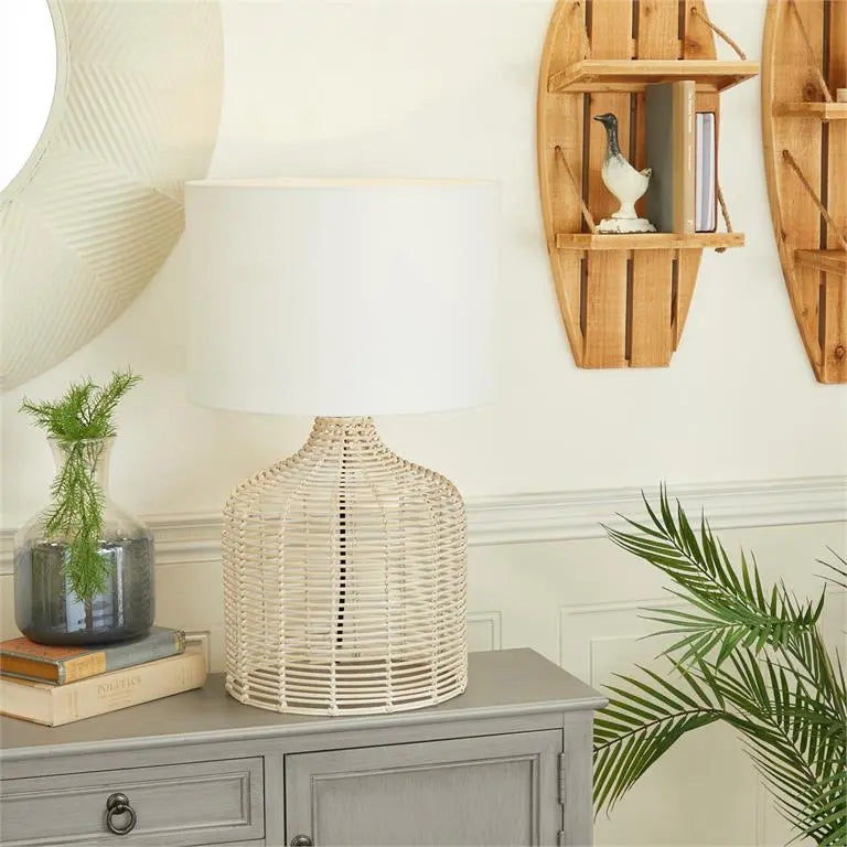 Beige Rattan Coastal Table