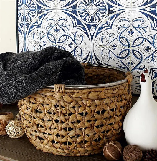 Tan Dried Plant Coastal Storage Basket