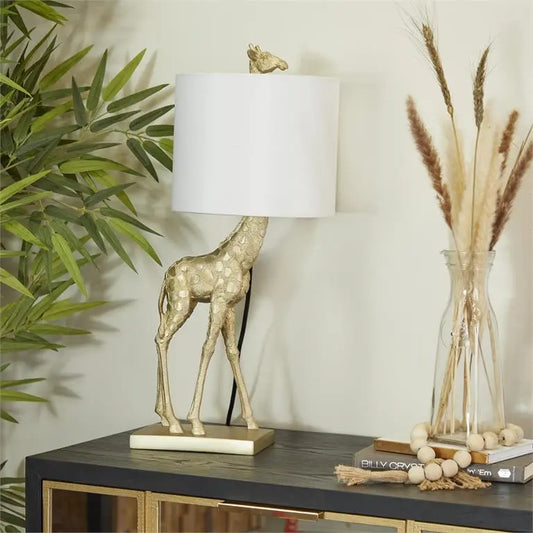 Gold Polyresin Eclectic Giraffe Accent Lamp