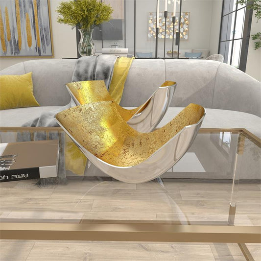 GOLD ALUMINUM DECORATIVE BOWL WITH GOLD INTERIOR