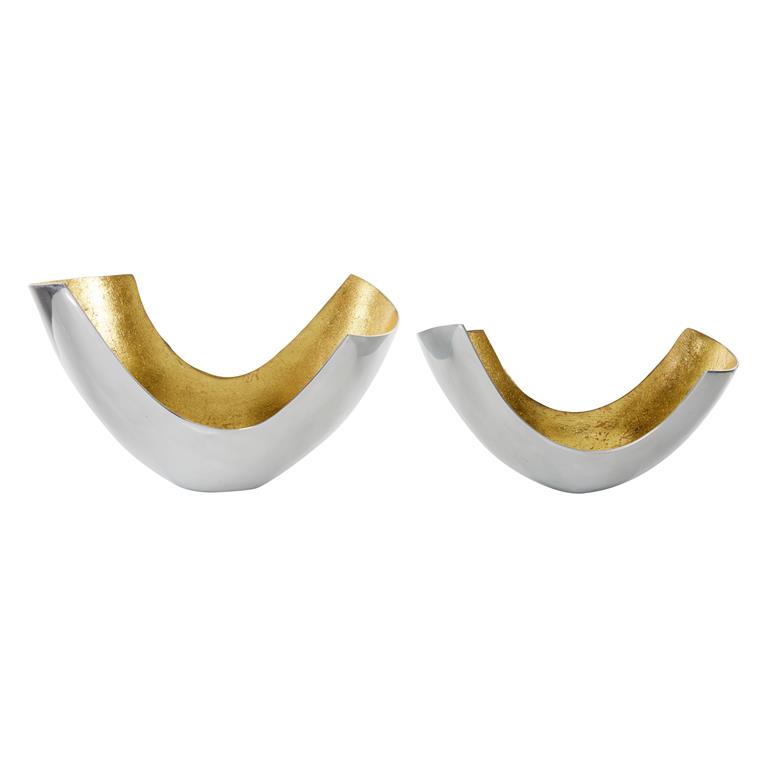 GOLD ALUMINUM DECORATIVE BOWL WITH GOLD INTERIOR
