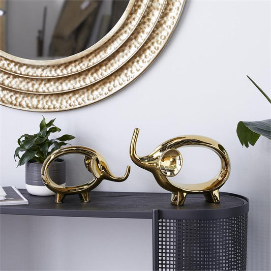 GOLD PORCELAIN ELEPHANT SCULPTURE