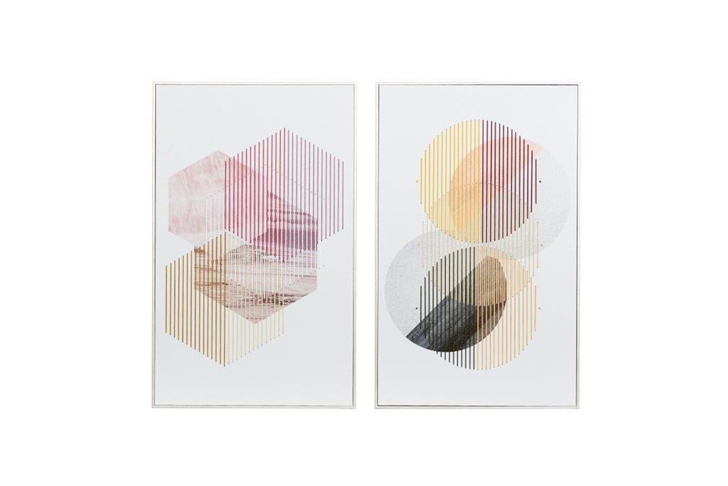 WHITE CANVAS GEOMETRIC HANDMADE FRAMED WALL ART WITH SILVER FRAME