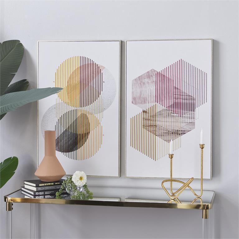 WHITE CANVAS GEOMETRIC HANDMADE FRAMED WALL ART WITH SILVER FRAME
