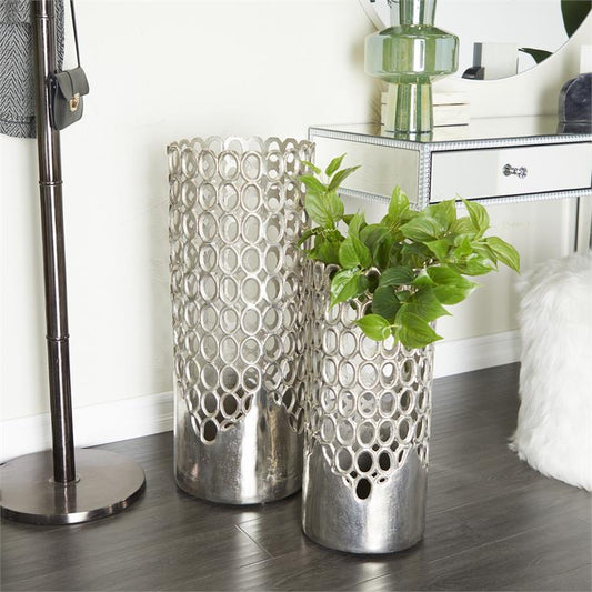SILVER ALUMINUM GEOMETRIC VASE