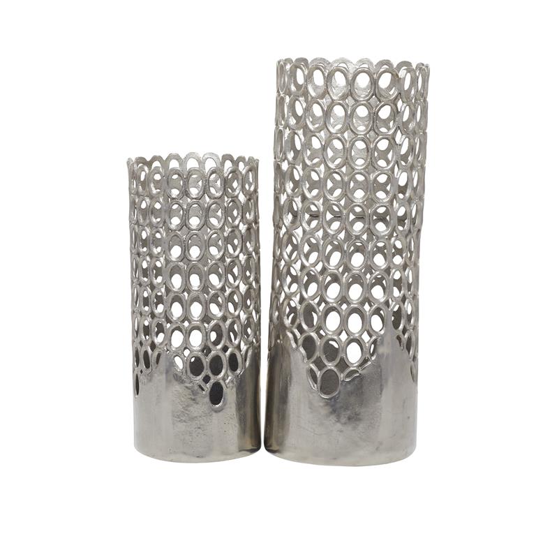 SILVER ALUMINUM GEOMETRIC VASE