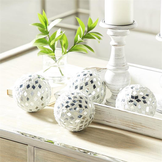 WHITE GLASS HANDMADE MOSAIC ORBS & VASE FILLER,
