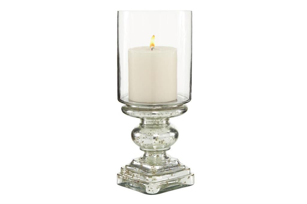 HURRICANE LAMP WITH FAUX MERCURY GLASS FINISH