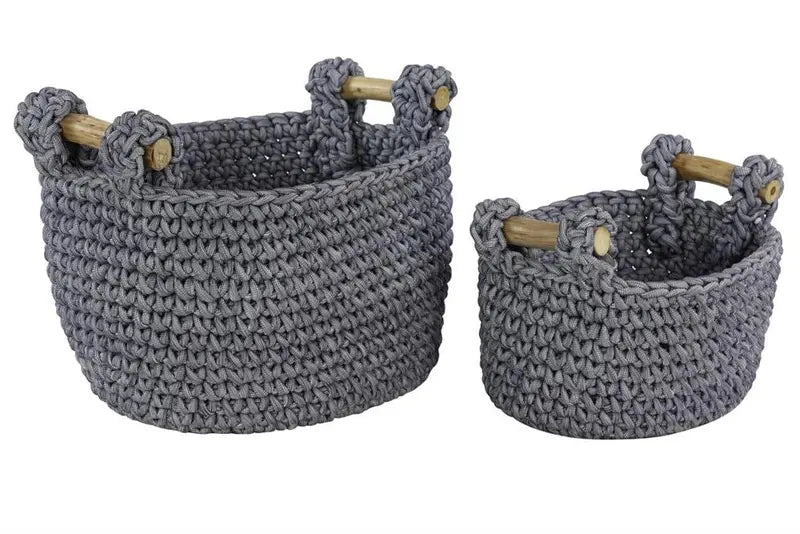 Gray Polyester Bohemian Storage Basket