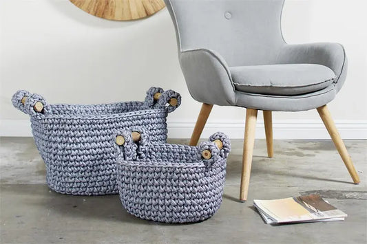 Gray Polyester Bohemian Storage Basket